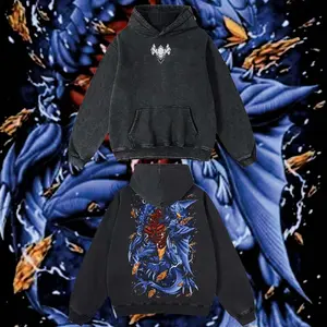 AnimeClothing Limited Garchompp - PKM#1 anime Hoodie Tshirt Acid Washed Heavyweight Cotton Tshirt, 100% Cotton retro Washed anime t-shirt, vintage streetwear tee, Y2K graphic top