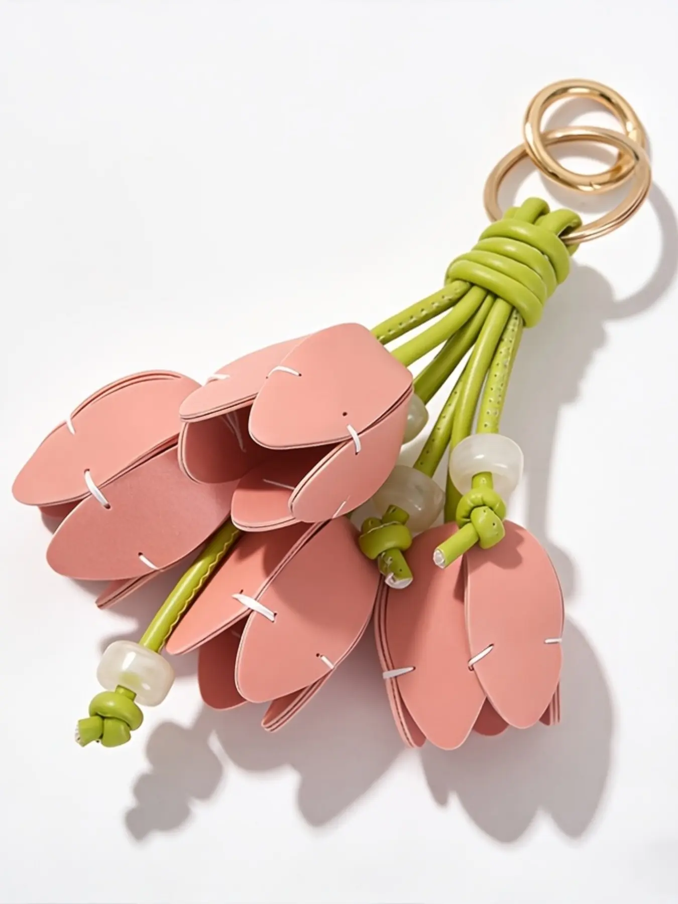 Handmade Tulip Bouquet Keychain, PU Leather Tulip Flower Keyring, Tulip Pendant Bag Car Key Ring, Bag Charm Keyring, Handbags/Purses Decoration Accessories, Gift for Mother's/Teacher's Day, Keychain Accessory