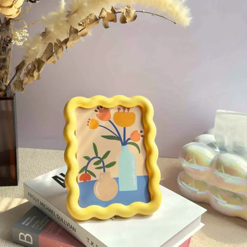Cream Style Cute Square Frame Photo Frame Display Stand, Picture Frame 6inch Acrylic Postcard Ticket Frame Desktop Picture Frames For Desk Home Decoration Display Stand