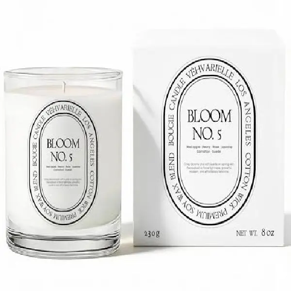 Bloom No. 5 Luxury Scented Candle | Hand-Poured Soy Wax Blend | Premium Glass Jar Candle for Gift, Home, Men & Women | Clean, Long 40-Hour Burn | Apple, Peony & Jasmine with Soft Suede Floral Notes