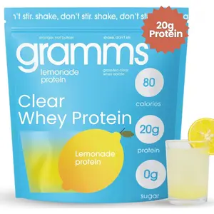 GRAMMS Clear Protein Powder 20G Protein for Women & Men|     Grass-Fed Whey Isolate, Zero Sugar, Zero Lactose, Non-Bloating, Non-GMO(18 Servings)(Lemonade)