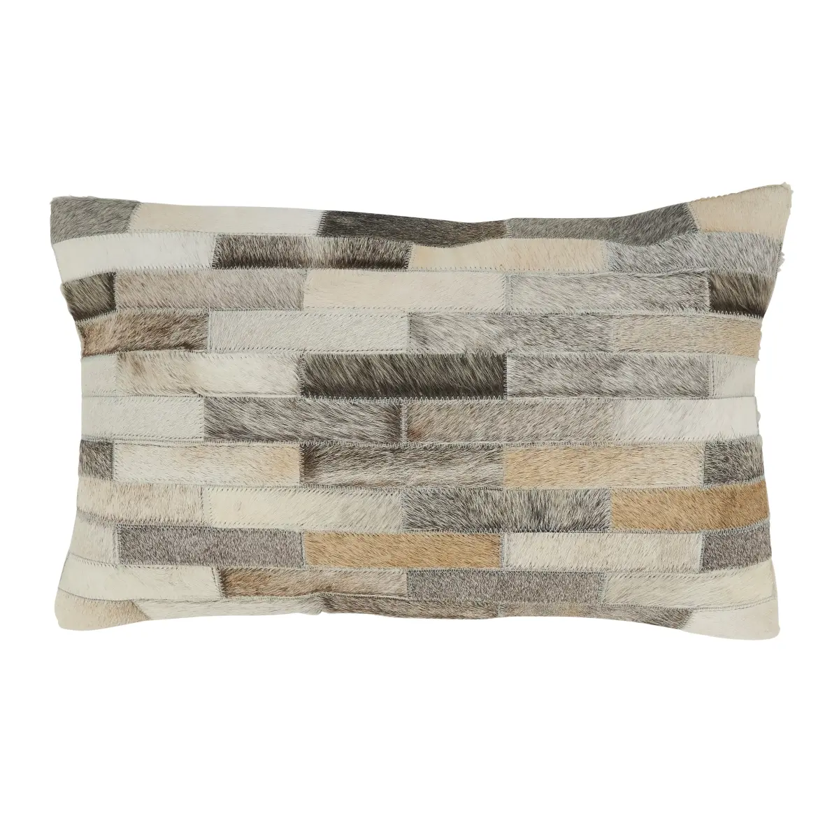Saro Lifestyle 1445.GY1220BP Oblong Shape Hair-On Leather Throw Pillow - 12"x20" Textured, Grey, Rust, Natural, Rustic Charm, Cotton-Filled, Home Décor, Dry Clean Only