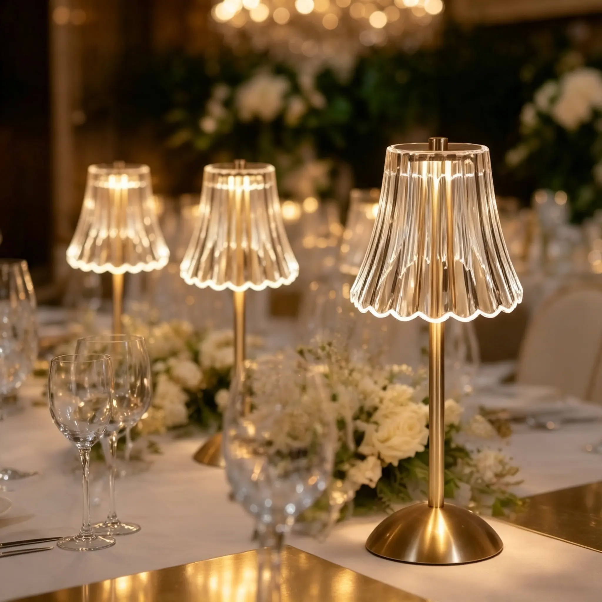 Cordless Crystal Table Lamp - Gold Touch Dimmable LED Energy Saver, Indoor Wireless Decorative Lamp for Bedroom, Wedding Centerpiece Dining Table (led lights bedroom, decorative lights included)