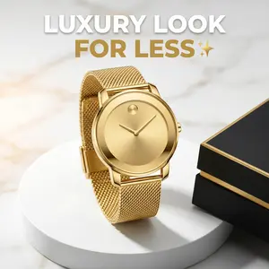 Elegant Minimalist Gold Watch for Women, Ultra-Thin Quartz Wristwatch with Stainless Steel Mesh Band, Waterproof Classic Dress Watch for Daily Office Party, Birthday Anniversary Christmas Gift for Her Wife Mom with Gift Box