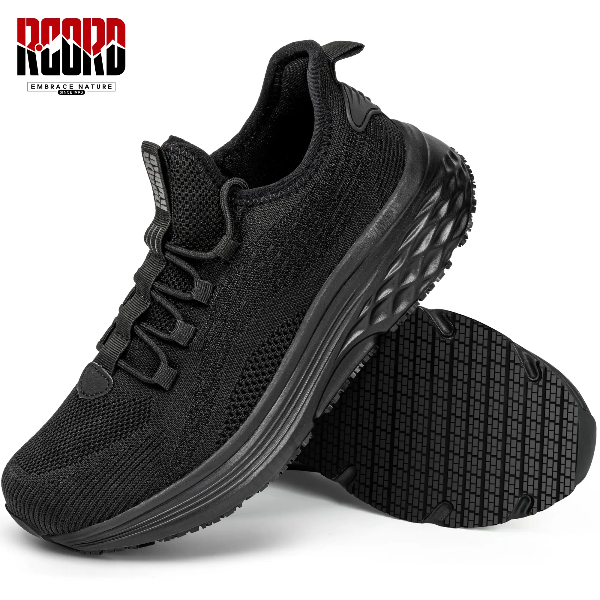 R CORD Slip-Resistant Work Sneakers for Women, Oil-Proof & Non-Slip Chef Shoes for Kitchen Restaurant, Breathable Arch Support Nurse Footwear, Lightweight Comfort Black