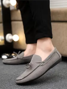 2026 Spring and Autumn New Men's Casual Bean Shoes, Suede Leather with Lace-up Weave Design, Rubber Soft Sole, Daily Commuting Loafers and Business Shoes