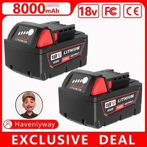 #Summervibes Havenlyway Exclusive Deal 2/4/6/8 Packs 18V 8.0Ah Replacement Battery for Milwaukee M-18 48-11-1865 48-11-1850 Cordless Tools Compatible Lithium-ion 8000mAh m-18