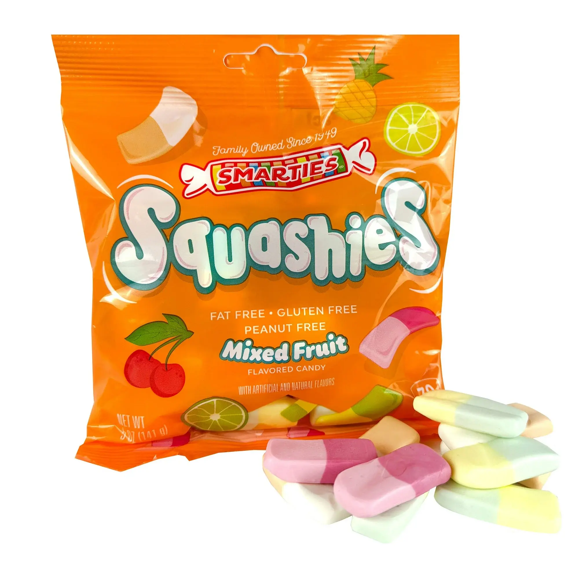 Mixed Fruit Squashies Flavored Candy - Sweet Snack with Mixed Fruit Flavor Bonbon Fat Free, Gluten Free, Peanut Free, Natural & Artificial Flavors