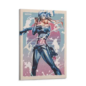 Neon Anime Girl Canvas Wall Art Poster, Cyberpunk Manga Style Canvas Print, Gaming Room Anime Decor for Bedroom Setup Living Room, Japanese Anime Wall Decoration for Otaku and Gamer Aesthetic Fans