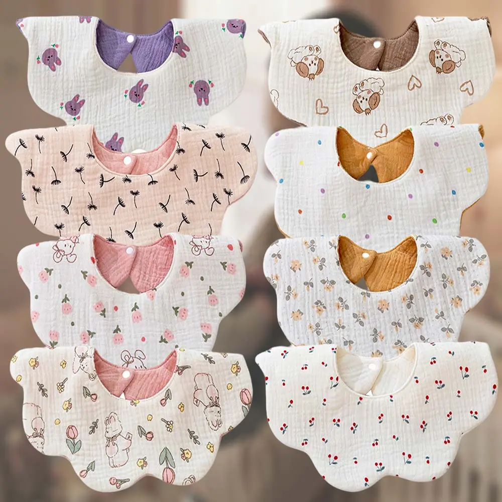 MUSBUY 8-Pack Minimalist Organic Cotton Muslin Baby Bibs - Newborn Baby Stuff, TPU Waterproof, Comfortable Absorbent, Unisex Reversible Cartoon Prints, 360-Degree Safety Snap, Adjustable Secure Straps, Drooling/Teething Summer Gift, Muslin Burp Cloths, Ca
