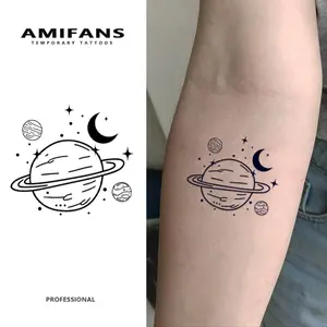 AMIFANS Temporary Tattoo Saturn Planet, Semi Permanent Tattoo,Lasting 1-2 Weeks Tattoo, Long Lasting Tattoo, Juice Tattoo, Realistic Tattoo, Romantic Tattoo, Fake Tattoo, Waterproof, Authentic Tattoo Look, Niche Design Tattoo, Fruit Tattoo