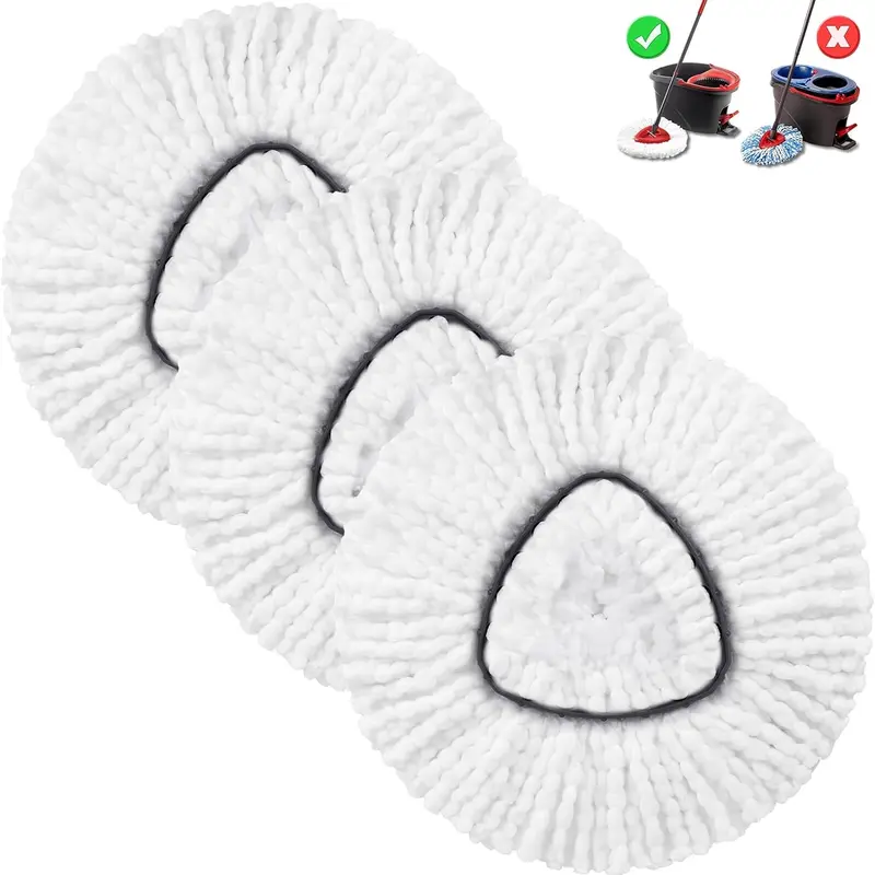 3 Pack Microfiber Mop Refills (1-Tank System Only) - Polyester Fitted Replace Heads for O Cedar Spin Mop, Rotatable, Easy to Install, Removable & Washable, Durable, Dry Spot Removal for Sealed Hard Floors