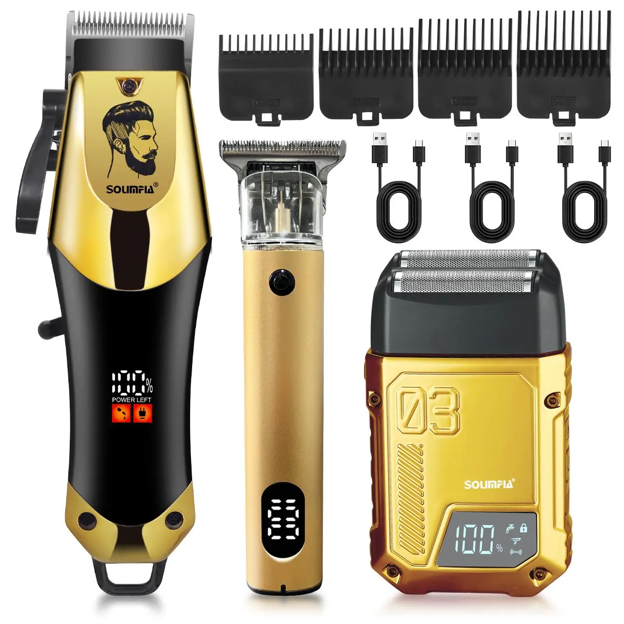 3-In-1 Electric Hair Trimmer Kit, Wireless Rechargeable Trimmer, Cordless Rechargeable Trimmer, Rechargeable Hair Clipper & Beard Shaver with Guide Combs, Professional Hair Grooming Tool for Men