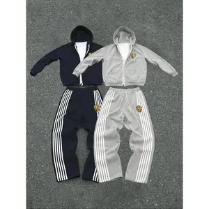 4-Piece Men’s Zipper Hooded Sweatpants Y2K Two-Piece Set Hip-Hop Embroidered Pants Men’s Casual Pants, Men’s Autumn and Winter Clothing, Perfect for Gifting to Husbands or Boyfriends, Suitable for Streetwear, Commuting, and Outdoor Activities GARMENTARY