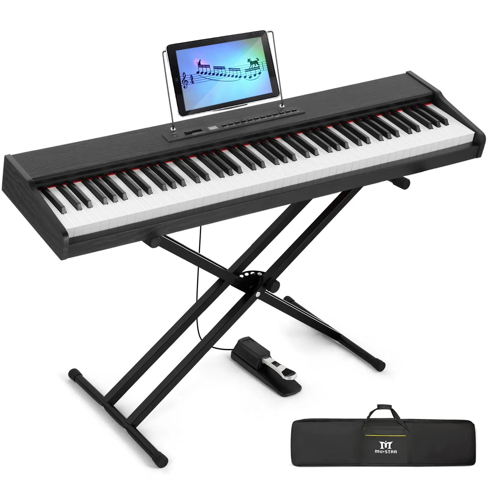 Mustar Digital Piano 88 Key Weighted with Stand Semi Weighted Keyboard MEP-900 Portable Electric Piano with Bluetooth Connection Case & Sustain Pedal MDF