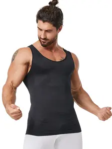 Men's Solid Round Neck Seamless Shapewear Tank Top, Casual Comfy Breathable Sleeveless Shapewear Top for Daily Wear, Men's Compression Shapewear Tops