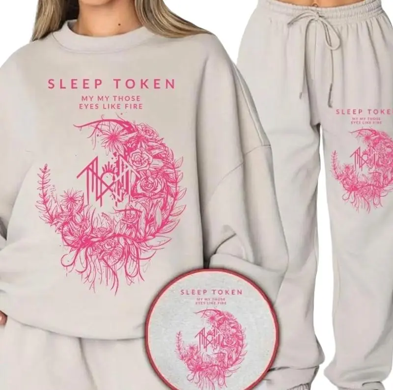 Sleep To.ken Those Eyes Like Fire Pink Sweatshirt and Sweatpants Set for Men and Women, Sleep To.ken Sweat Set,  Rock Style  Sweatsuit, Soft Cotton Blend, Matching Casual Loungewear Outfit