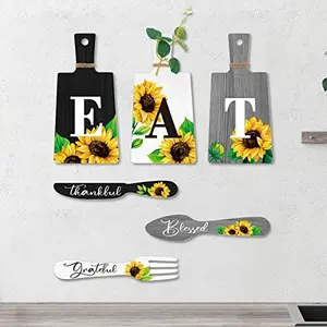 Bucherry Set of 6 Sunflower Kitchen Decor Sets Eat Signs Fork and Spoon Wooden Kitchen Wall Decor Hanging Plaques Farmhouse Sunflower Kitchen Decor and Accessories(Black, White, Gray)