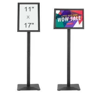 VEVOR Pedestal Sign Holder,  , 11 x 17 Inch Vertical and Horizontal Adjustable Poster Stand, Heavy-Duty Floor Standing Sign Holder with Metal Base for Display, Advertisement, and Outdoor, Black