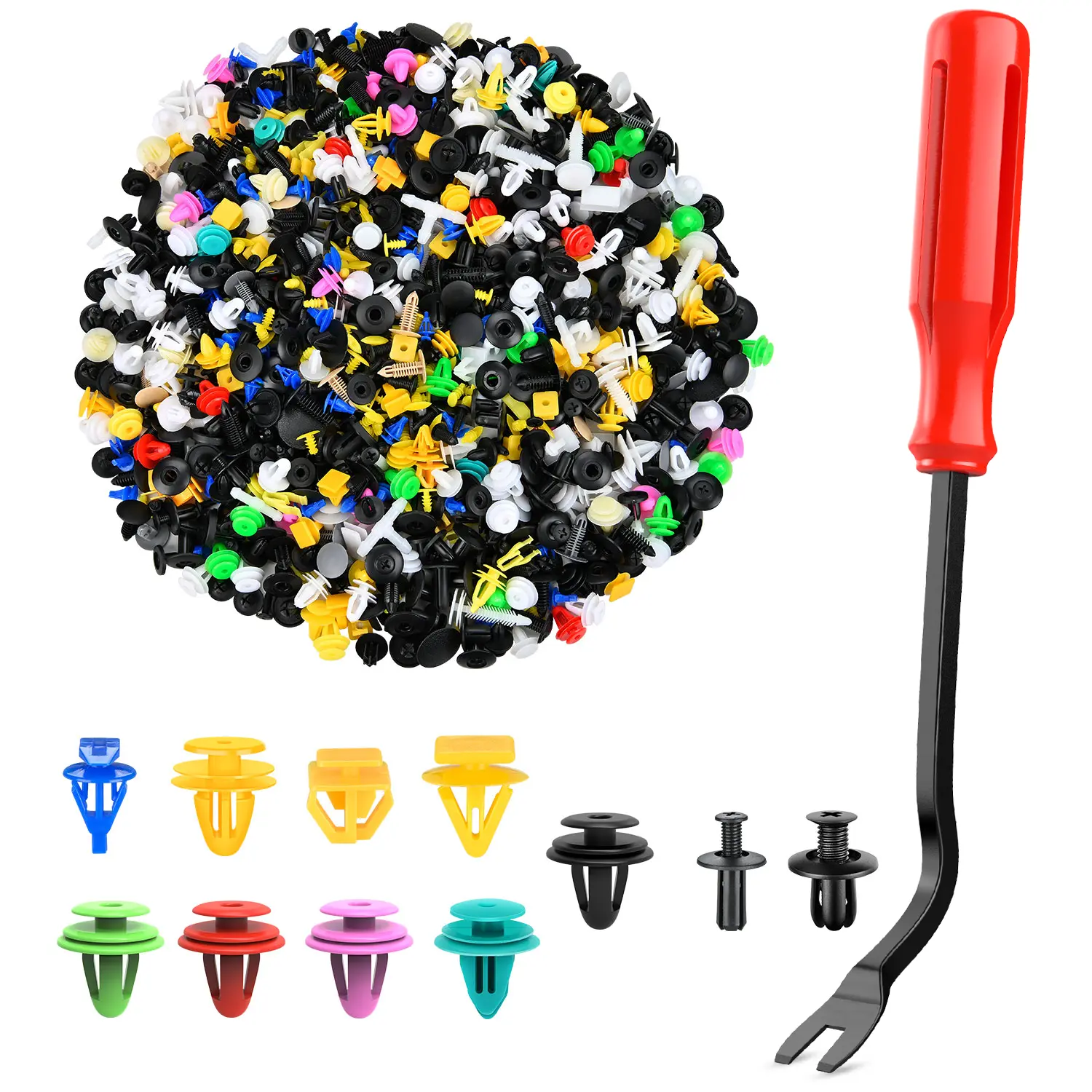 Nilight 1001PCS Reusable Impact-Proof Nylon Fiber Automotive Fasteners - Universal Fit Car Clips with 1 Fastener Remover, Bumper/Fender Trim Vehicle Replacement Detailing Car Accessories