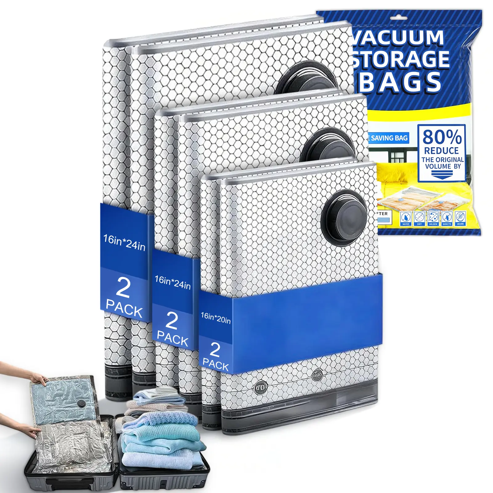 【BackToSchool】Cordless Travel Vacuum Storage Compression Bag Set - 15-Pack/20-Pack in 3 Sizes, USB Rechargeable Handheld Pump with Built-In Battery, Waterproof Reusable Space Saver for Clothes, Ideal for Carry-On Suitcases