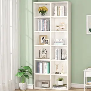 LITTLE TREE 71.65 Inch Tall Narrow Bookcase Bookshelf, White Modern Bookcase with 12 Cube Storage for Home Office, Vertical or Horizontal