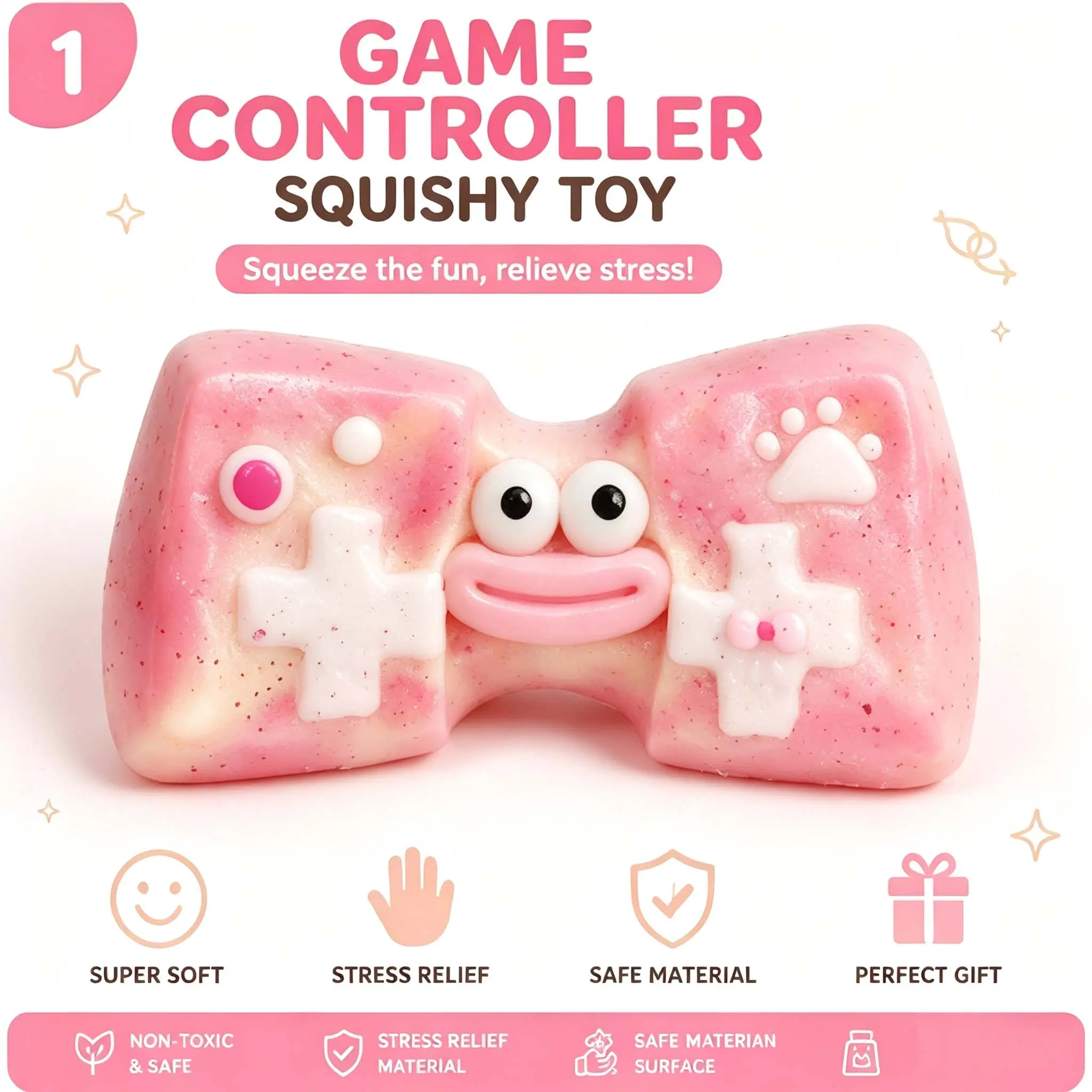 Game Controller Squishy Toy, Cute Gaming Controller Fidget Toy for Stress Relief, Soft Slow Rising Squeeze Toy, Fun Gift for Kids & Gamer