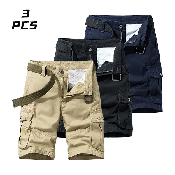 Men’s summer 3-pack pure cotton cargo shorts—skin-friendly and comfortable, suitable for mountaineering, camping, travel, and various outdoor activities.