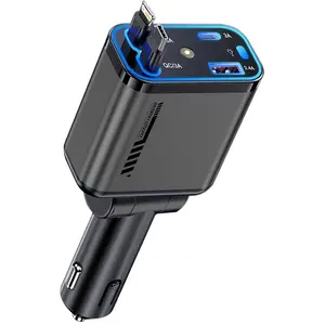 240w Car Charger Adapter, Super Fast Charging 4-In-1 Multiport USB-C Type C Charging PD Power Bank for iPhone & Android Phones, Built-In LED Light