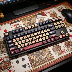 JOKER Playing Card Themed Four-Sided Translucent Pudding Mechanical Keyboard Keycaps, PBT+PC Material, Five-Sided Dye-Sublimation, Fits 68/75/87/104 Layouts, Compatible with Cross Axis, For Keyboard Aesthetic Decoration, For Desktop Customization