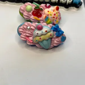 Handmade Decoden 2 piece Hair Clips - Colorful Cupcake Design with Bow and Sprinkles for Stylish Hair Accessories