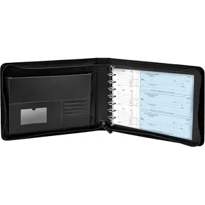 7 Ring Checkbook Binder for Business Checks, PU  Check Binder Portfolio with Zipper,600 Checks Capacity,for Executive and Personal Use (Black)