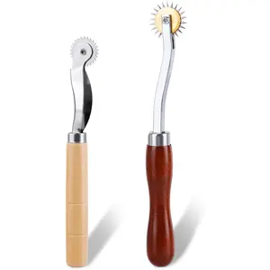 2PCS Professional Tracing Pounce Wheel Stitch Marking Spacer, Wood & Stainless Steel Pounce Wheel with Wooden Handle for Sewing Patterns Tracing Paper and Leather Crafts