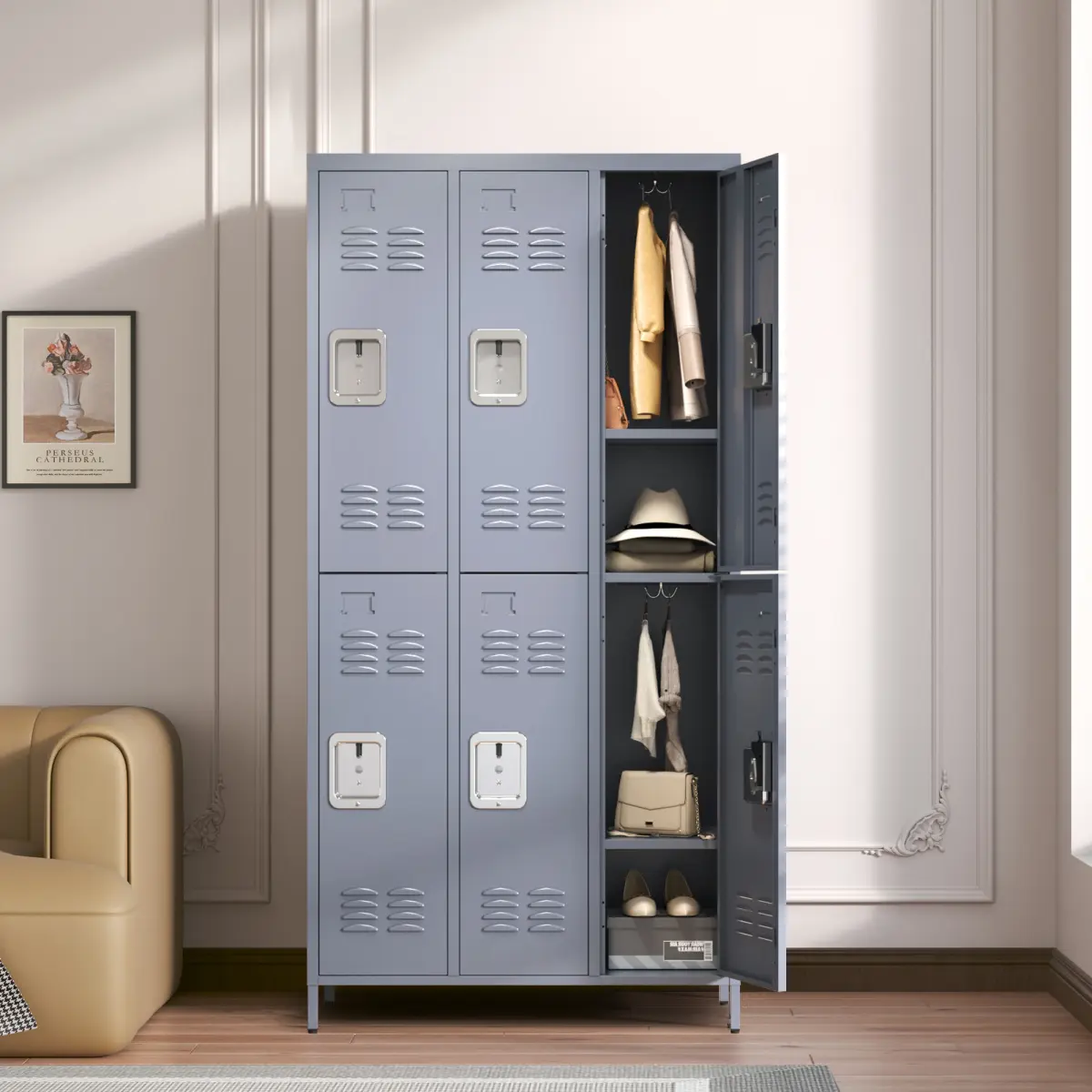 Commercial Office Steel Lockable Metal Employee Locker Cabinet - Gray, 6-Locks, 72"H, Large Compartment, Assembly-Required Minimalist Enhanced Security Storage for Schools, Gym Rooms