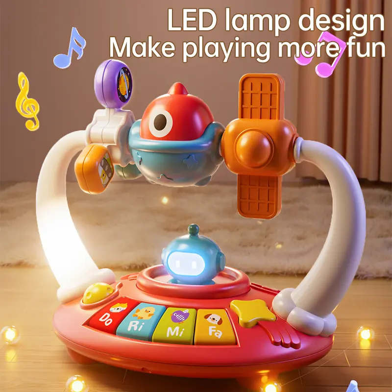 Musical Light Up Plastic Dinosaur Space Keyboard Piano Toy - Light-Up Keys, Music/Voice Multifunctional Portable Educational Tool for 18-24 Months+ 18m+ Unisex Kids