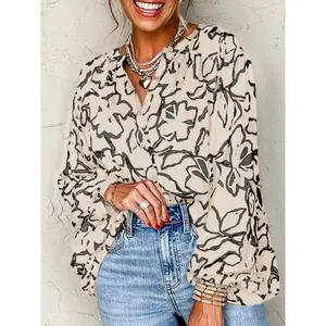 Women's Bohemian Floral Print Button Front Casual Loose Batwing Sleeve Shirt, Spring & Fall Fashion, Multi-Color Design