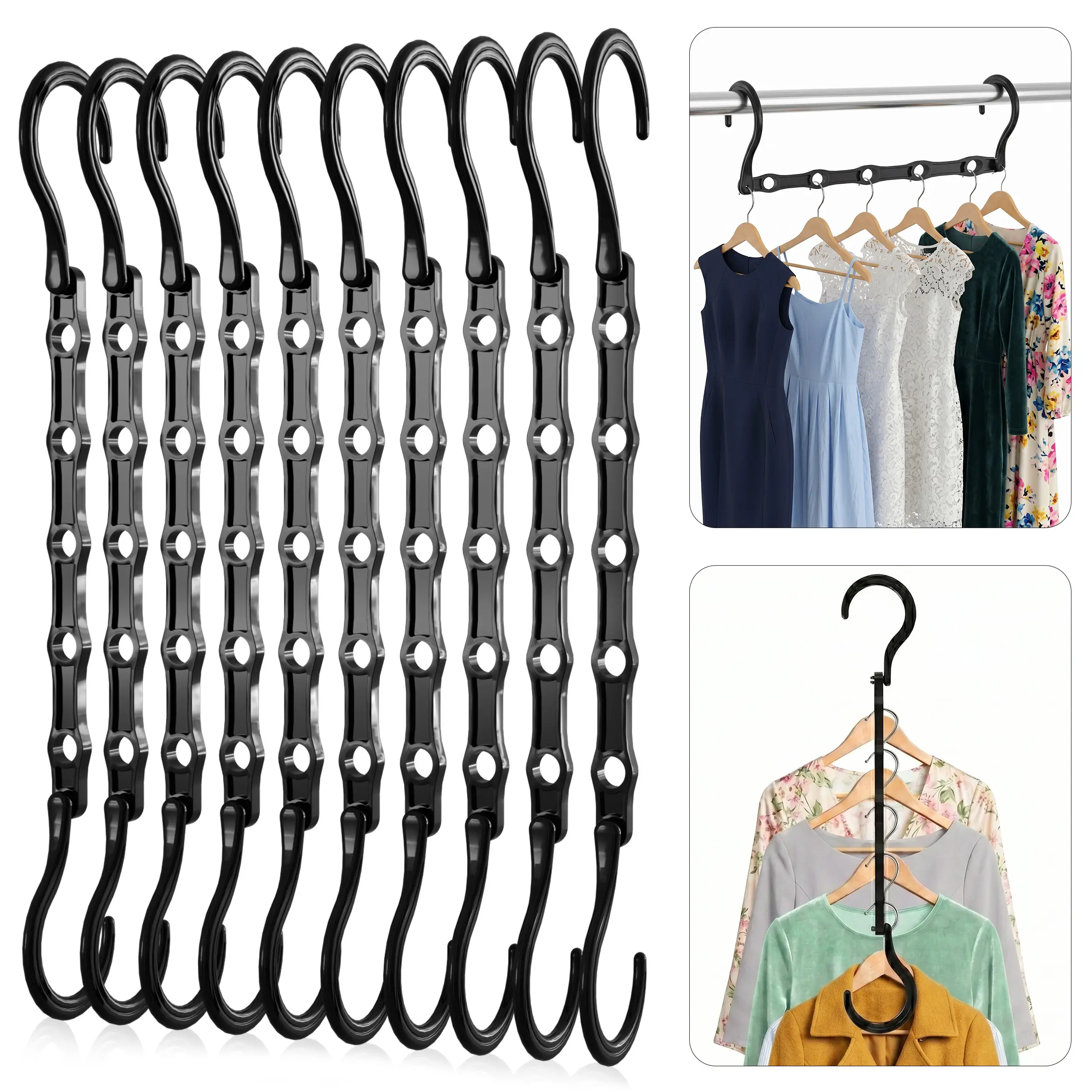 Utopia Home Collapsible ABS Plastic Minimalist Vertical Space-Saver Hangers - Durable, Lightweight Hanging Clothes Organizer for Bedroom Small Closet Storage, Efficient Jeans Holder (Black)