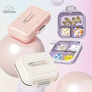 Aethera Cute Portable 7-Grid Pill Organizer Travel-Friendly Moisture-Proof Medicine Storage Box Compact Lightweight for Daily Use Business Trip Outdoor Activities