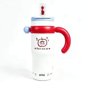 42 oz Stainless Steel Water Bottle With Straw Leak-Proof Heat-Insulating Cup for Teenagers Women Gift Apple Design