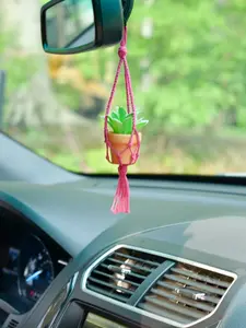 Boho Car Accessories, Car Plant Hanger, Mini Macrame Faux Succulent, Succulent Plant Hanger