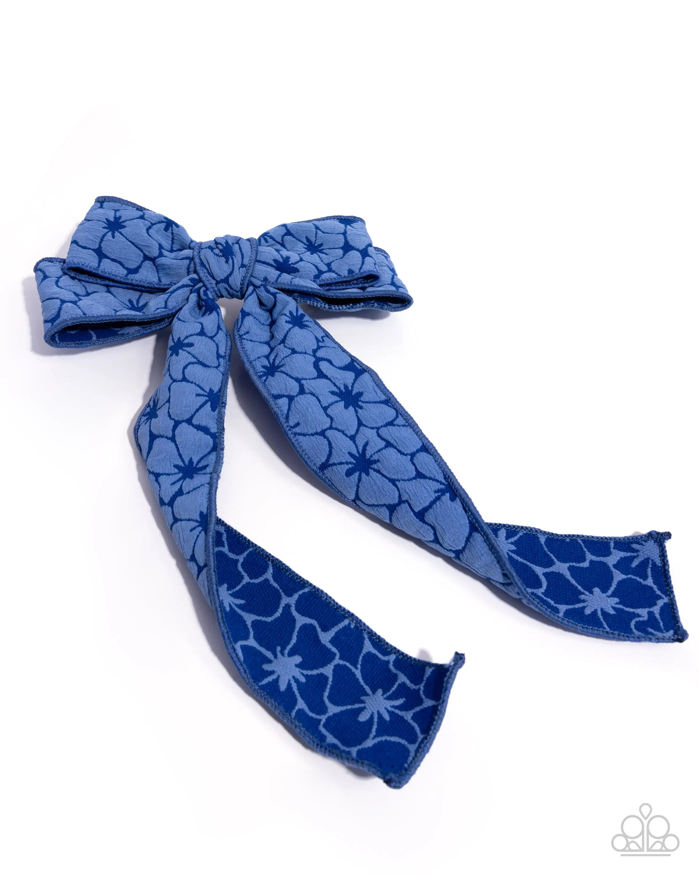 Good to BOW - Blue Floral Fabric Bow Hair Clip - Paparazzi
