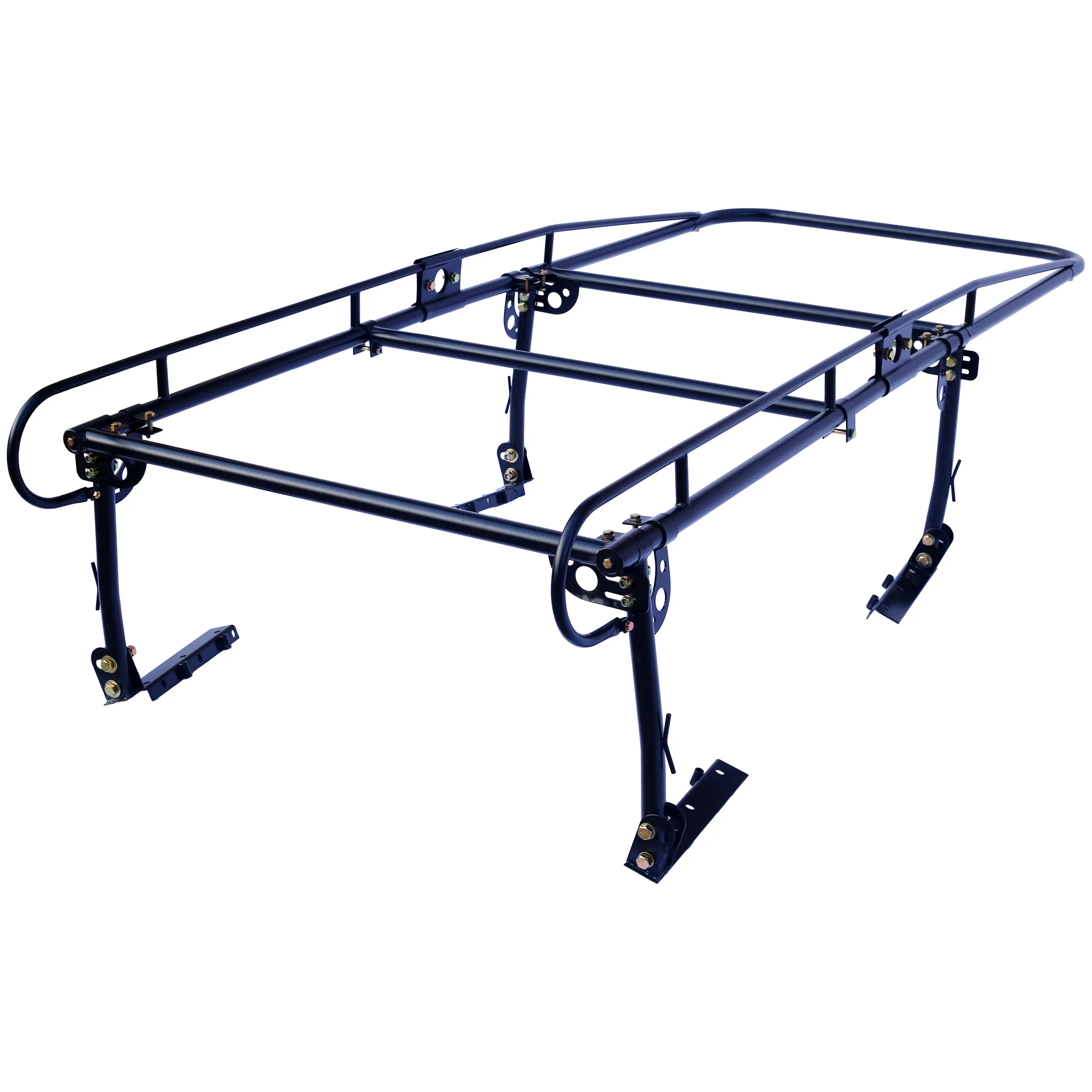 1000 LBS adjustable pickup truck rack, adjustable design suitable for various pickup trucks, steel structure rust resistant and durable, multiple binding points to fix goods, no drilling required, flexible installation and disassembly