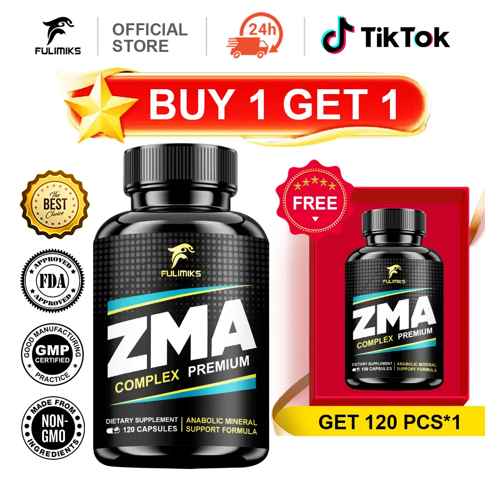 【Buy 1 Get 1 Free】ZMA Supplement with Clinically Tested Zinc Magnesium for High Absorption - Enhanced with Vitamins B6 for Muscle Recovery - Gentle on Stomach Formula, Immune, 120 Capsules