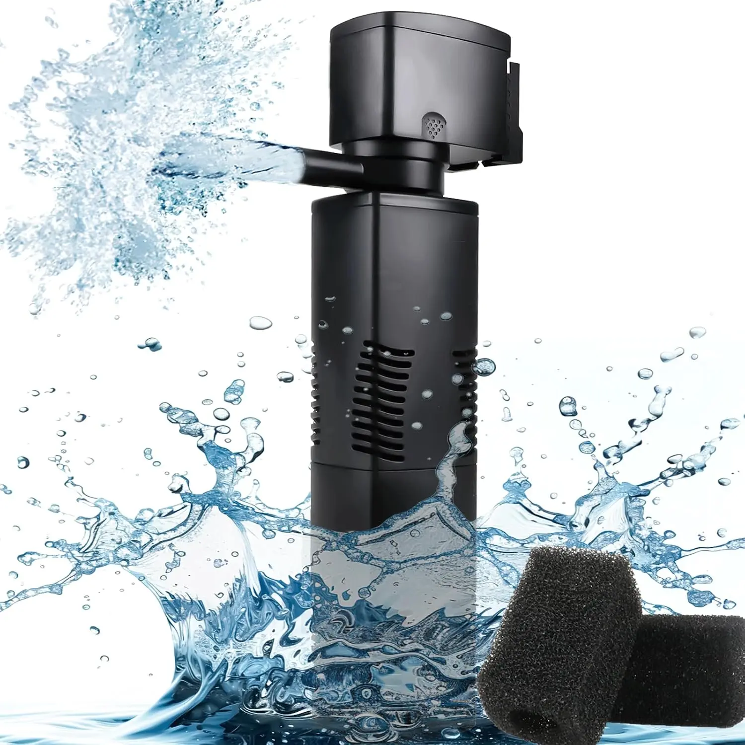 TARARIUM 300 GPH Submersible Internal Aquarium Filter Pump - 55-150 Gal Large Tanks, Bio Sponge, Wavemaker, Air Supply, Biochemical Filtration, Odor Control, Quiet Operation - Pet Fish Tank Supplies