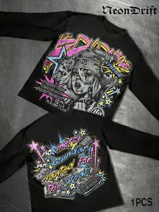 Unisex Anime Character Print Long Sleeve T-Shirt, Casual Fashion Comfortable Loose Fit, All Seasons Wear, Stylish and Versatile, Streetwear