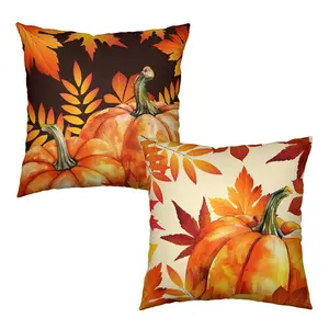 Fall Decor Pillow Covers 18x18 Set of 2 Orange Maple Leaf Pumpkin Outdoor Throw Pillow Covers Happy Fall Thanksgiving Pillows Decorative Throw Cushion Case for Home Couch Sofa