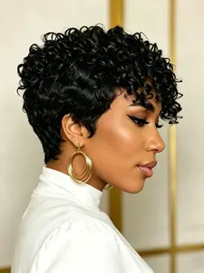 8 Inches Pixie Cut Wigs for Women, Short Layered Human Hair Glueless Wigs with Bangs, Natural, Straight Style, Perfect for Everyday Use