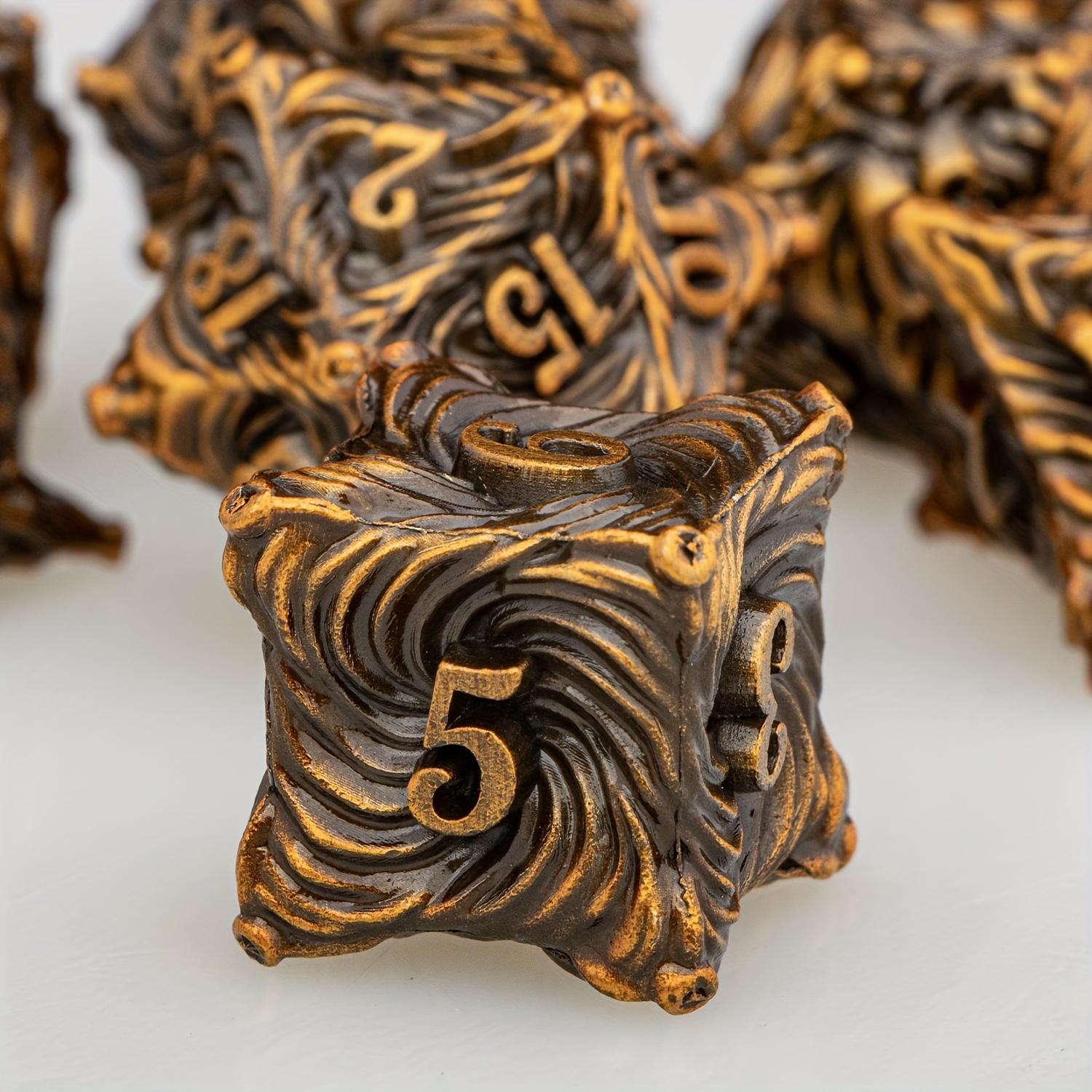 DND Metal Dice Set Blue Dungeons and Dragons Dice 7pcs Vortex Design D&D Dice Polyhedral Dice RPG D and D Role Playing Games Dice D20 D12 D10 D8 D6 D4