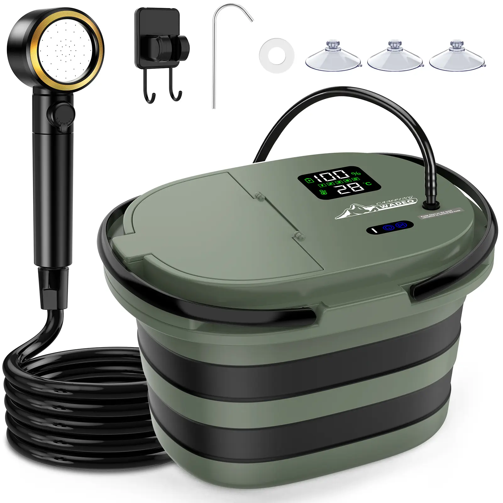 WADEO 2026 Upgraded Portable Shower for Camping with 20L Bucket, 13000mAh Rechargeable Camping Shower with Intelligent LED Display & °F/°C Switch, 5 Speeds Modes, Outdoor Shower for Hiking, Travel