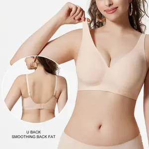 COOLCUTE Jelly Seamless Bra for Women Deep V Wireless Push Up Bralette No Underwire S-XXXL